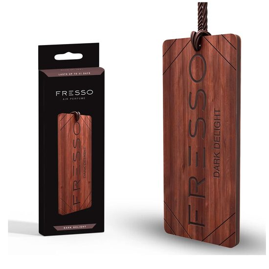 FRESSO Dark Delight with wooden hanger - Parfum auto cu miros de trandafir si magnolie