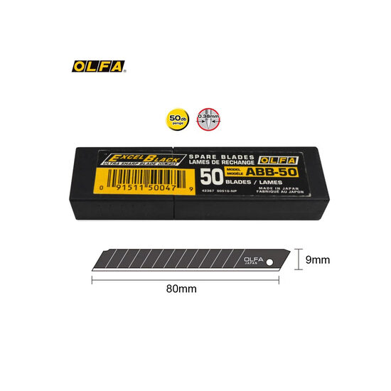 OLFA  BLADES-LAME DE 9MM MODEL ABB-50, NEGRE 50 BUC/SET