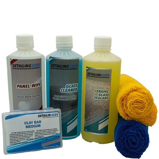 Detailing Geek Kit Glass Essentials - Decontaminare, curatare, tratament hidrofob
